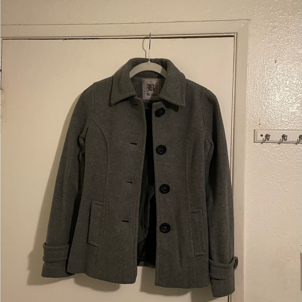 BE COOL Gray Pea Coat Timeless Wool-Blend - Size S